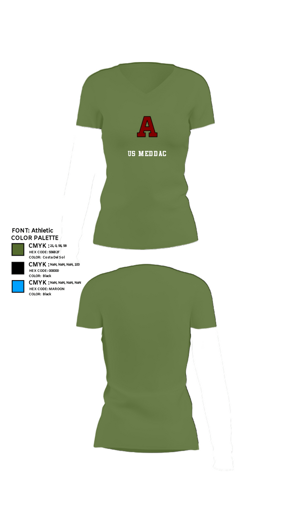 Women's Short Sleeve Vneck Shirt, US MEDDAC, Army, Teamtime, Team time, sublimation, custom sports apparel, team uniforms, spirit wear, spiritwear, sports uniforms, custom shirts, team store, custom team store, fundraiser sports, apparel fundraiser