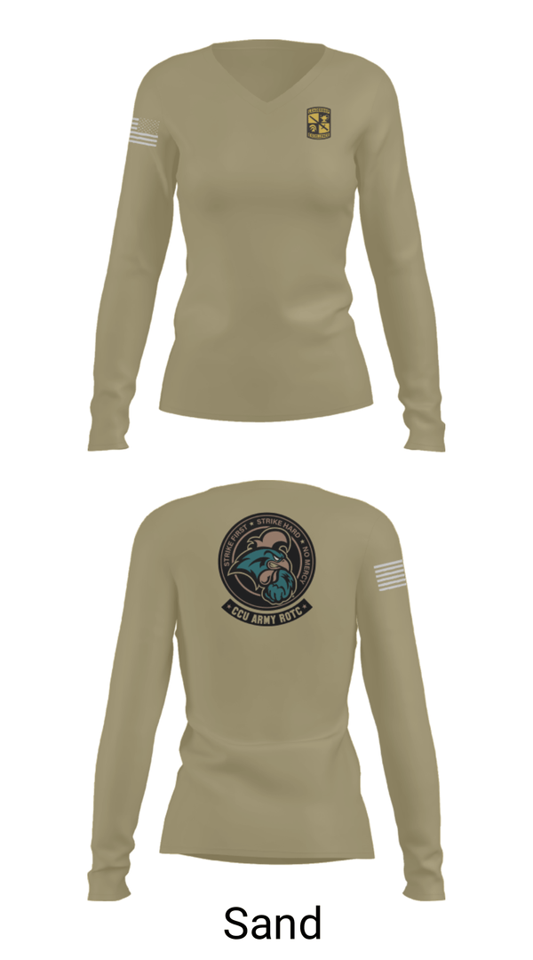 Womens Long Sleeve Vneck Shirt, Chanticleer company, Army, Teamtime, Team time, sublimation, custom sports apparel, team uniforms, spirit wear, spiritwear, sports uniforms, custom shirts, team store, custom team store, fundraiser sports, apparel fundraiser