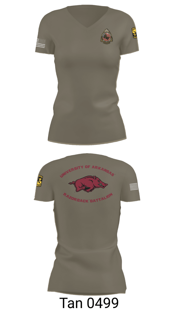 Womens Short Sleeve Vneck Shirt, University of Arkansas Army ROTC - Razorback Battalion, Army, Teamtime, Team time, sublimation, custom sports apparel, team uniforms, spirit wear, spiritwear, sports uniforms, custom shirts, team store, custom team store, fundraiser sports, apparel fundraiser