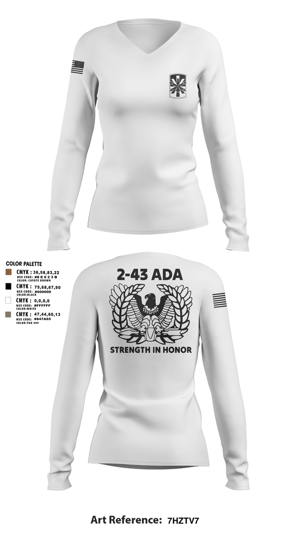 Womens Long Sleeve Vneck Shirt, 2/43 ADA, Army, Teamtime, Team time, sublimation, custom sports apparel, team uniforms, spirit wear, spiritwear, sports uniforms, custom shirts, team store, custom team store, fundraiser sports, apparel fundraiser