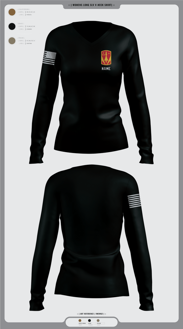 Womens Long Sleeve Vneck Shirt 1, 31st Air Defense Artillery Brigade, Army, Teamtime, Team time, sublimation, custom sports apparel, team uniforms, spirit wear, spiritwear, sports uniforms, custom shirts, team store, custom team store, fundraiser sports, apparel fundraiser