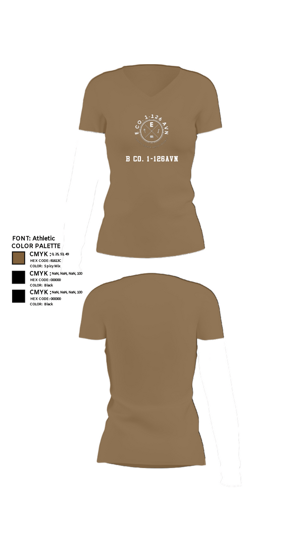 Womens Short Sleeve Vneck Shirt, B Co. 1-126AVN, Army, Teamtime, Team time, sublimation, custom sports apparel, team uniforms, spirit wear, spiritwear, sports uniforms, custom shirts, team store, custom team store, fundraiser sports, apparel fundraiser