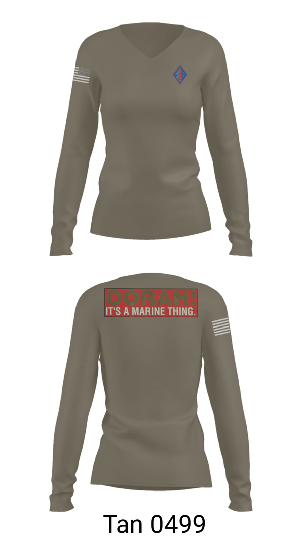 Women's Long Sleeve Vneck Shirt, 1st Marine Regiment, Marines, Teamtime, Team time, sublimation, custom sports apparel, team uniforms, spirit wear, spiritwear, sports uniforms, custom shirts, team store, custom team store, fundraiser sports, apparel fundraiser