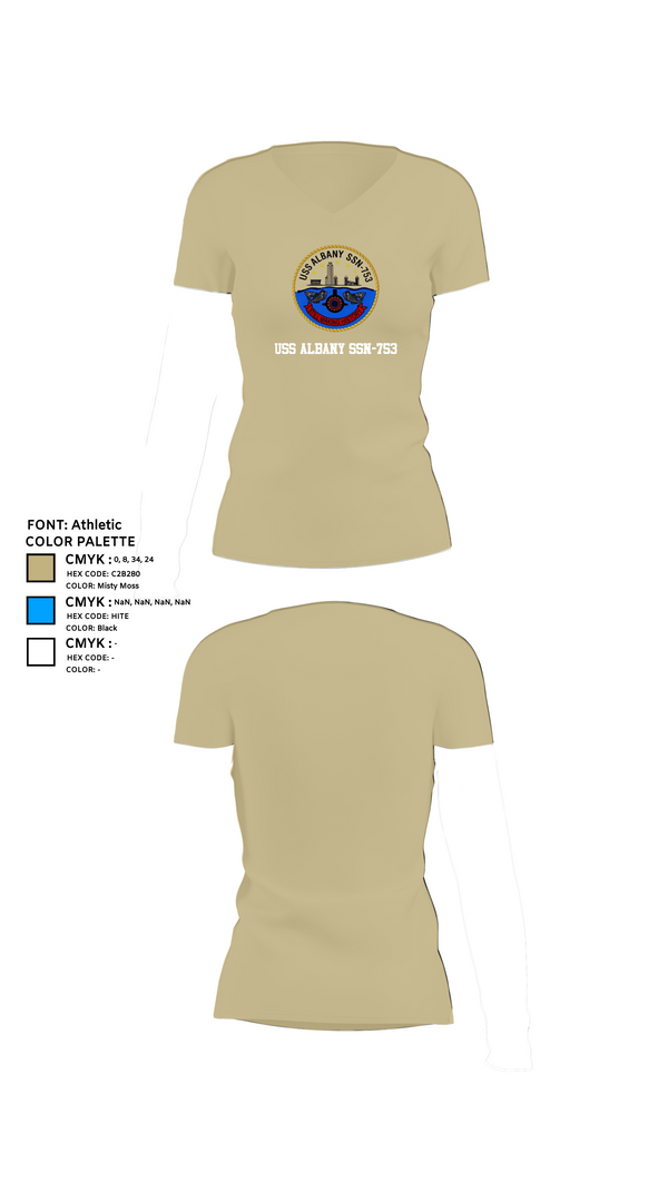 Womens Short Sleeve Vneck Shirt, USS ALBANY SSN-753, , Teamtime, Team time, sublimation, custom sports apparel, team uniforms, spirit wear, spiritwear, sports uniforms, custom shirts, team store, custom team store, fundraiser sports, apparel fundraiser