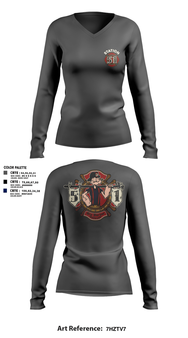 Womens Long Sleeve Vneck Shirt, Station 51, Fire Department, Teamtime, Team time, sublimation, custom sports apparel, team uniforms, spirit wear, spiritwear, sports uniforms, custom shirts, team store, custom team store, fundraiser sports, apparel fundraiser