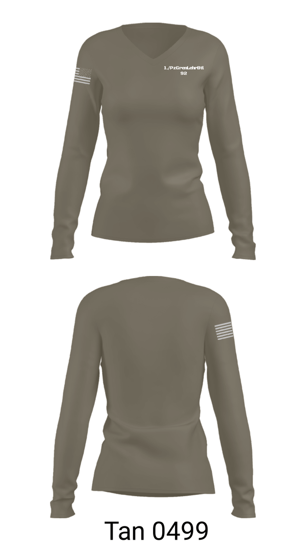 Women's Long Sleeve Vneck Shirt, 1./PzGrenLehrBtl 92, Army, Teamtime, Team time, sublimation, custom sports apparel, team uniforms, spirit wear, spiritwear, sports uniforms, custom shirts, team store, custom team store, fundraiser sports, apparel fundraiser