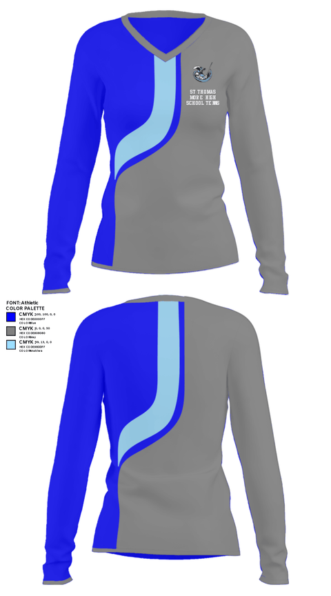 Women's Long Sleeve Vneck Shirt, St Thomas More High School Tennis, Tennis, Teamtime, Team time, sublimation, custom sports apparel, team uniforms, spirit wear, spiritwear, sports uniforms, custom shirts, team store, custom team store, fundraiser sports, apparel fundraiser
