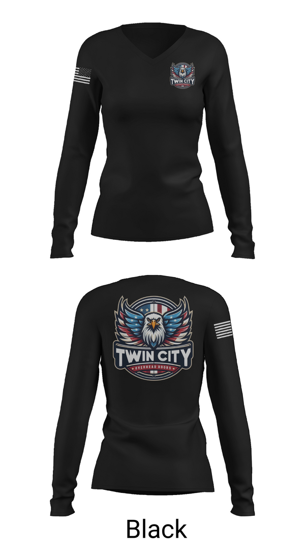 Womens Long Sleeve Vneck Shirt, Twin City Overhead Door, , Teamtime, Team time, sublimation, custom sports apparel, team uniforms, spirit wear, spiritwear, sports uniforms, custom shirts, team store, custom team store, fundraiser sports, apparel fundraiser