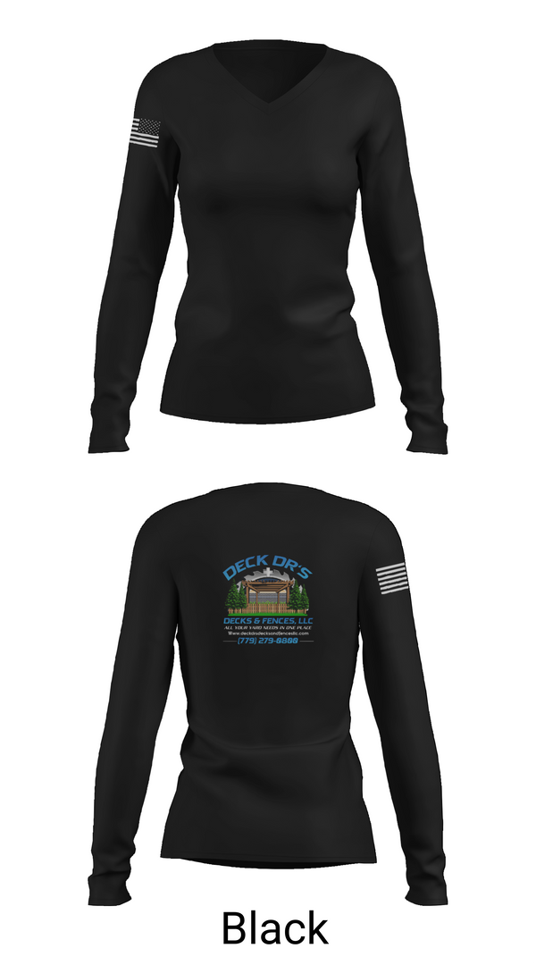Womens Long Sleeve Vneck Shirt, Deck Dr’s Decks and Fences, , Teamtime, Team time, sublimation, custom sports apparel, team uniforms, spirit wear, spiritwear, sports uniforms, custom shirts, team store, custom team store, fundraiser sports, apparel fundraiser