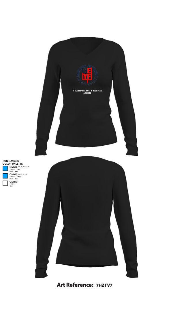 Women's Long Sleeve Vneck Shirt, Gold Empire Youth Football & Cheer, Football, Teamtime, Team time, sublimation, custom sports apparel, team uniforms, spirit wear, spiritwear, sports uniforms, custom shirts, team store, custom team store, fundraiser sports, apparel fundraiser