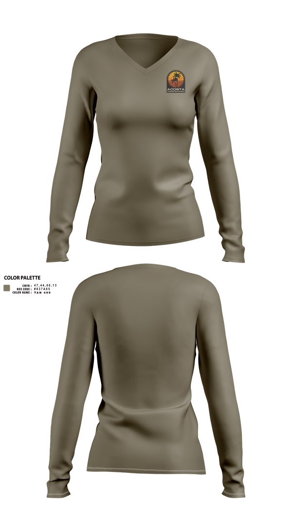 Womens Long Sleeve Vneck Shirt, Acosta Construction Services, , Teamtime, Team time, sublimation, custom sports apparel, team uniforms, spirit wear, spiritwear, sports uniforms, custom shirts, team store, custom team store, fundraiser sports, apparel fundraiser