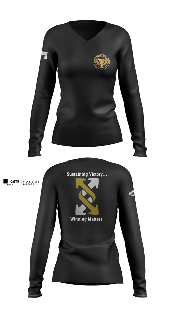 Womens Long Sleeve Vneck Shirt, 143rd ESC, , Teamtime, Team time, sublimation, custom sports apparel, team uniforms, spirit wear, spiritwear, sports uniforms, custom shirts, team store, custom team store, fundraiser sports, apparel fundraiser