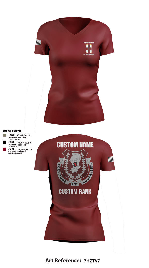 Womens Short Sleeve Vneck Shirt, 1st Medical Brigade, , Teamtime, Team time, sublimation, custom sports apparel, team uniforms, spirit wear, spiritwear, sports uniforms, custom shirts, team store, custom team store, fundraiser sports, apparel fundraiser