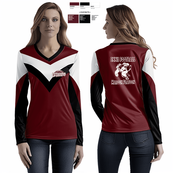 Womens Long Sleeve Vneck Shirt, Etown Bangerz, , Teamtime, Team time, sublimation, custom sports apparel, team uniforms, spirit wear, spiritwear, sports uniforms, custom shirts, team store, custom team store, fundraiser sports, apparel fundraiser