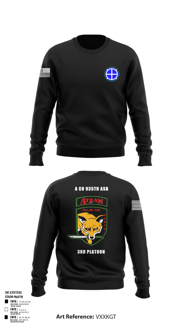 Crew Neck Sweatshirt, A co 935th ASB 3rd Platoon, National Guard, Teamtime, Team time, sublimation, custom sports apparel, team uniforms, spirit wear, spiritwear, sports uniforms, custom shirts, team store, custom team store, fundraiser sports, apparel fundraiser