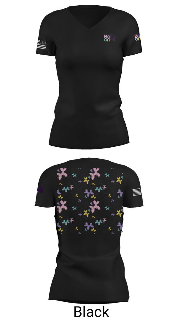 Womens Short Sleeve Vneck Shirt, Chin Bum Balloons, , Teamtime, Team time, sublimation, custom sports apparel, team uniforms, spirit wear, spiritwear, sports uniforms, custom shirts, team store, custom team store, fundraiser sports, apparel fundraiser