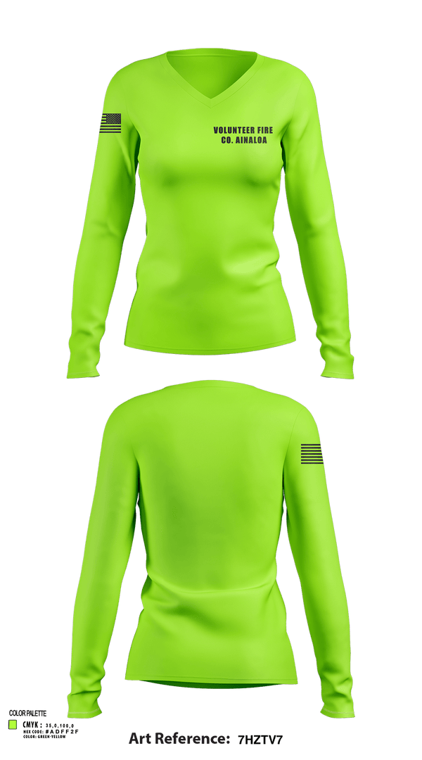 Womens Long Sleeve Vneck Shirt, Volunteer Fire Co. Ainaloa, Fire Department, Teamtime, Team time, sublimation, custom sports apparel, team uniforms, spirit wear, spiritwear, sports uniforms, custom shirts, team store, custom team store, fundraiser sports, apparel fundraiser