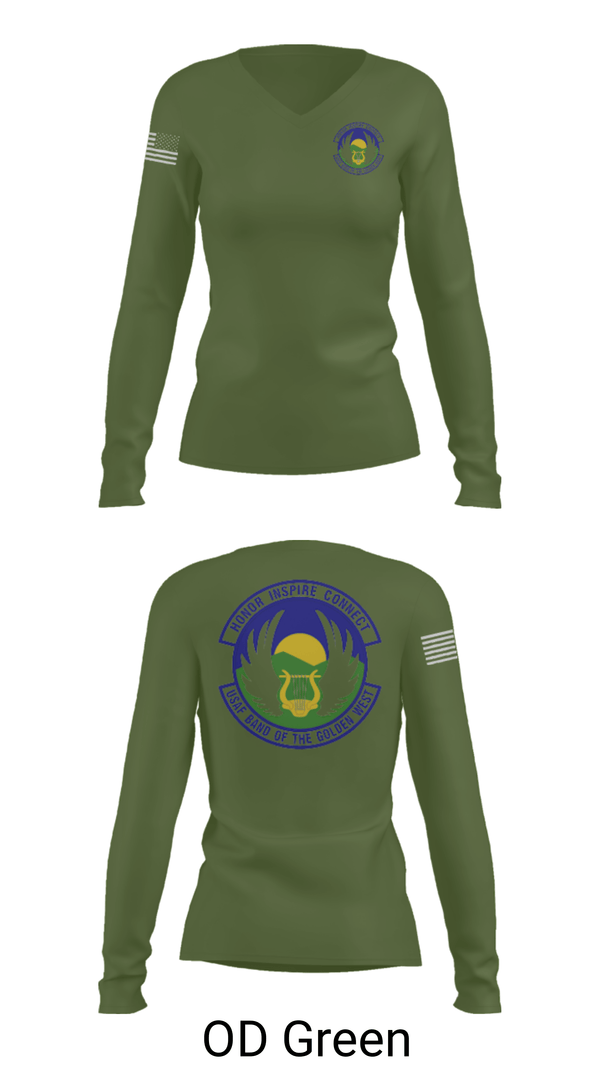 Women's Long Sleeve Vneck Shirt, USAF Band of the Golden West, , Teamtime, Team time, sublimation, custom sports apparel, team uniforms, spirit wear, spiritwear, sports uniforms, custom shirts, team store, custom team store, fundraiser sports, apparel fundraiser