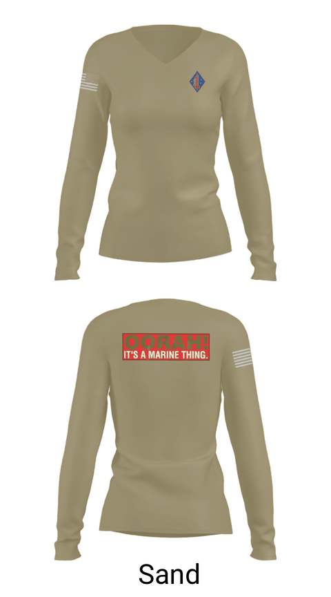 Women's Long Sleeve Vneck Shirt, 1st Marine Regiment, Marines, Teamtime, Team time, sublimation, custom sports apparel, team uniforms, spirit wear, spiritwear, sports uniforms, custom shirts, team store, custom team store, fundraiser sports, apparel fundraiser