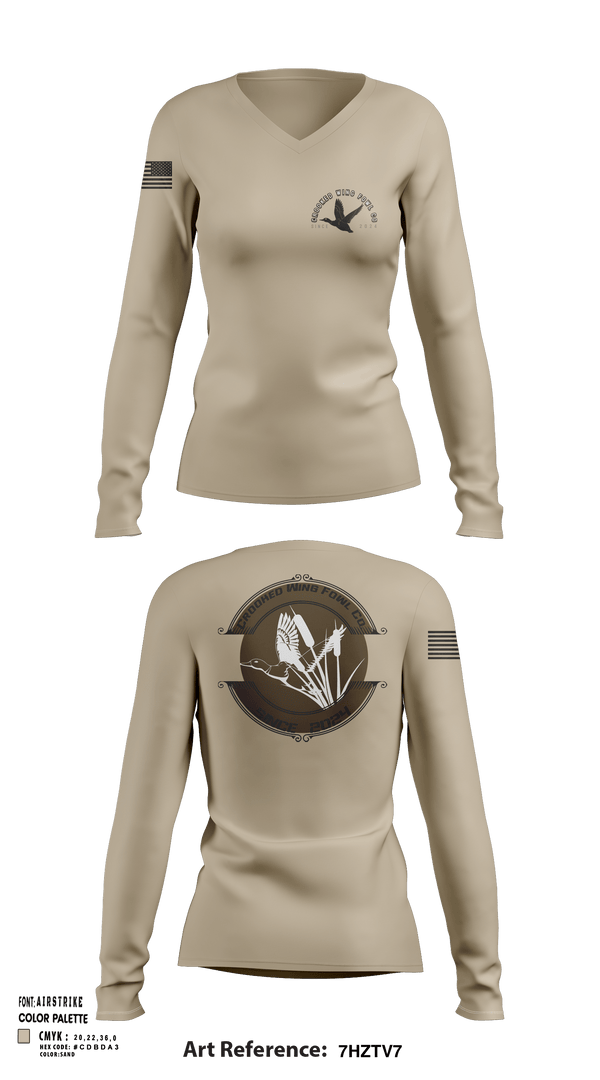 Womens Long Sleeve Vneck Shirt, Crooked Wing Fowl Co., , Teamtime, Team time, sublimation, custom sports apparel, team uniforms, spirit wear, spiritwear, sports uniforms, custom shirts, team store, custom team store, fundraiser sports, apparel fundraiser