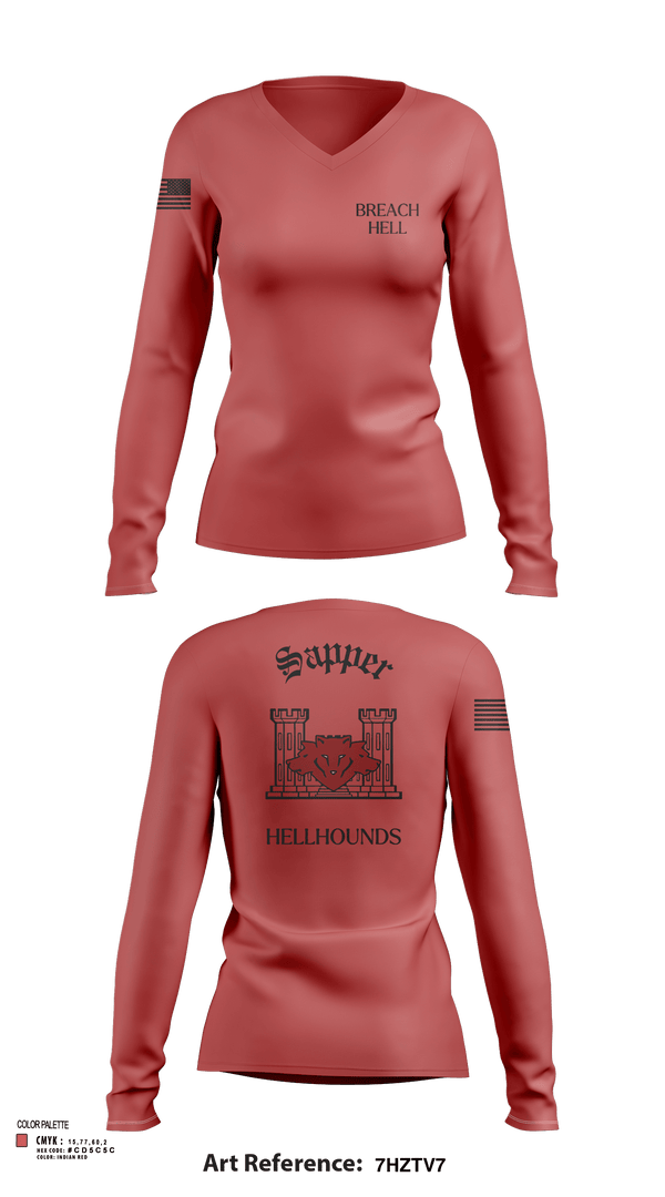Womens Long Sleeve Vneck Shirt, 811th EN CO, , Teamtime, Team time, sublimation, custom sports apparel, team uniforms, spirit wear, spiritwear, sports uniforms, custom shirts, team store, custom team store, fundraiser sports, apparel fundraiser