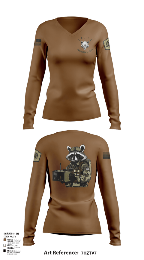 Womens Long Sleeve Vneck Shirt, Node 66216 Bandwidth Bandits, Army, Teamtime, Team time, sublimation, custom sports apparel, team uniforms, spirit wear, spiritwear, sports uniforms, custom shirts, team store, custom team store, fundraiser sports, apparel fundraiser