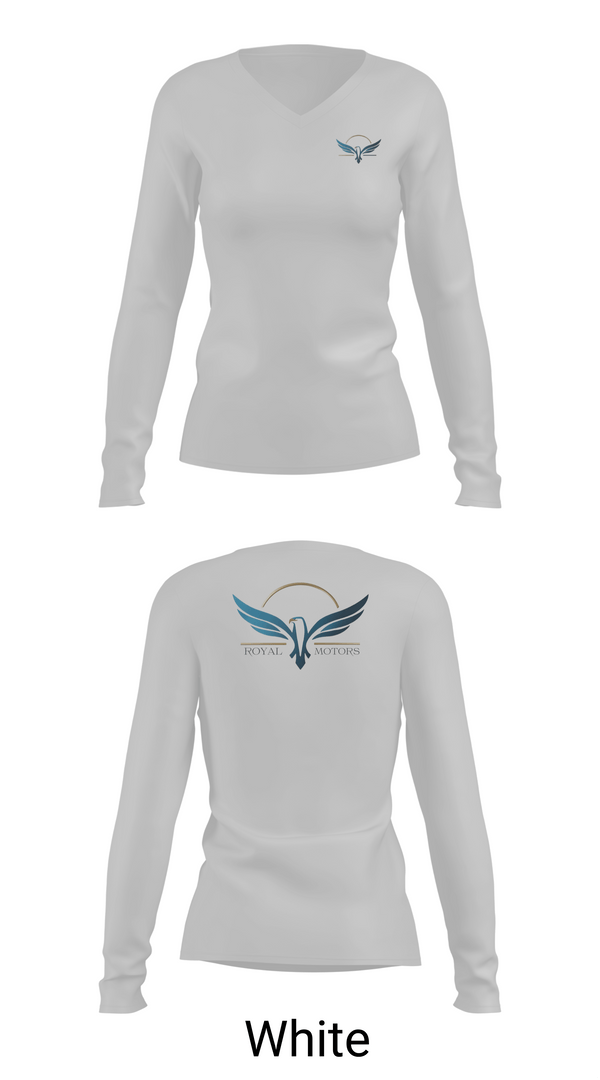 Womens Long Sleeve Vneck Shirt 1, Royal Motors, , Teamtime, Team time, sublimation, custom sports apparel, team uniforms, spirit wear, spiritwear, sports uniforms, custom shirts, team store, custom team store, fundraiser sports, apparel fundraiser