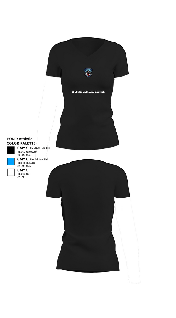 Womens Short Sleeve Vneck Shirt, B Co 277 ASB ASES Section, Army, Teamtime, Team time, sublimation, custom sports apparel, team uniforms, spirit wear, spiritwear, sports uniforms, custom shirts, team store, custom team store, fundraiser sports, apparel fundraiser
