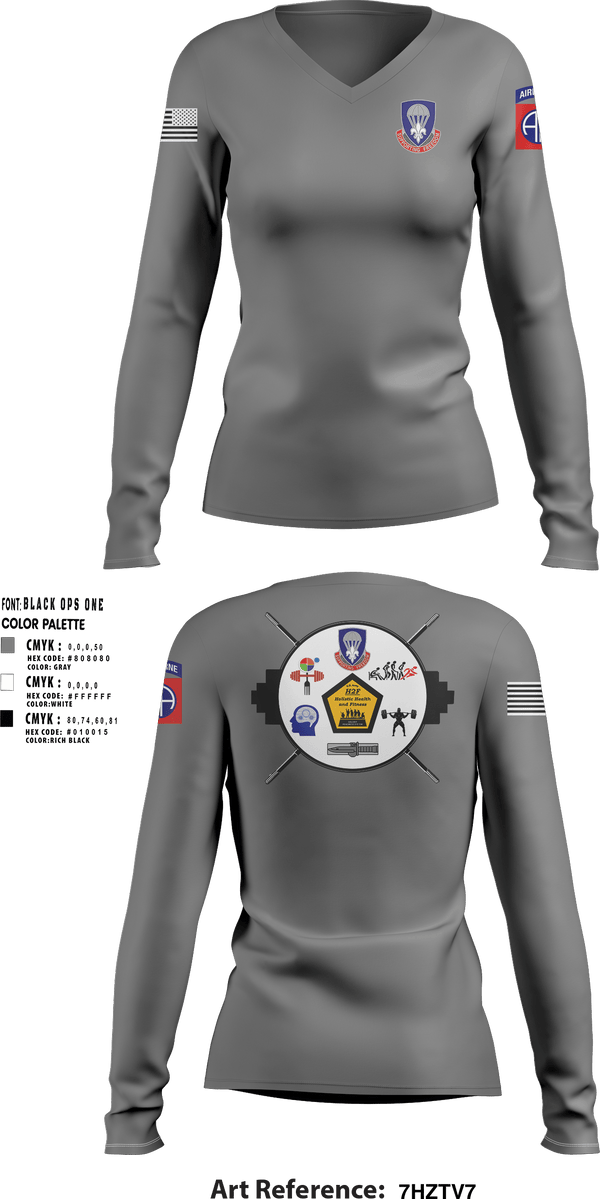 Womens Long Sleeve Vneck Shirt, 82nd ADSB H2F, Army, Teamtime, Team time, sublimation, custom sports apparel, team uniforms, spirit wear, spiritwear, sports uniforms, custom shirts, team store, custom team store, fundraiser sports, apparel fundraiser
