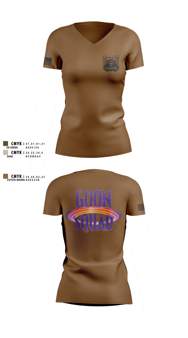 Womens Short Sleeve Vneck Shirt, GOON SQUAD, Army, Teamtime, Team time, sublimation, custom sports apparel, team uniforms, spirit wear, spiritwear, sports uniforms, custom shirts, team store, custom team store, fundraiser sports, apparel fundraiser