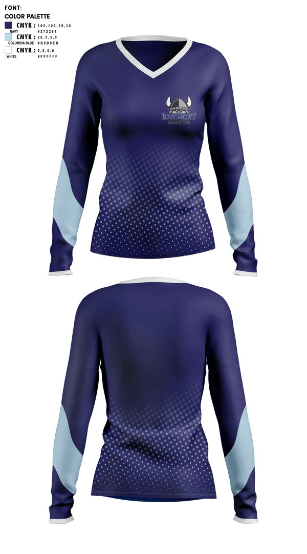 Womens Long Sleeve Vneck Shirt, Oakmont High School Aquatics, Water Polo, Teamtime, Team time, sublimation, custom sports apparel, team uniforms, spirit wear, spiritwear, sports uniforms, custom shirts, team store, custom team store, fundraiser sports, apparel fundraiser