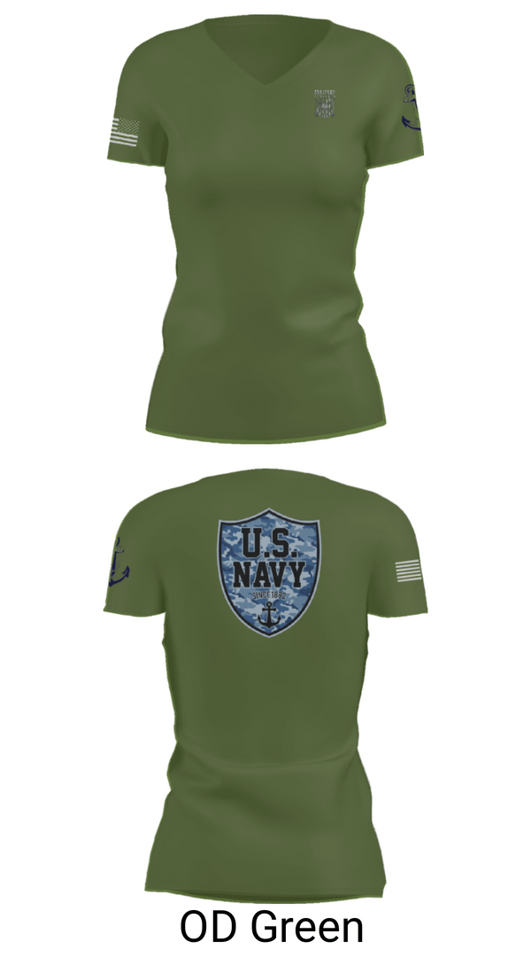 Women's Short Sleeve Vneck Shirt, CVN 77 George HW Bus, Navy, Teamtime, Team time, sublimation, custom sports apparel, team uniforms, spirit wear, spiritwear, sports uniforms, custom shirts, team store, custom team store, fundraiser sports, apparel fundraiser