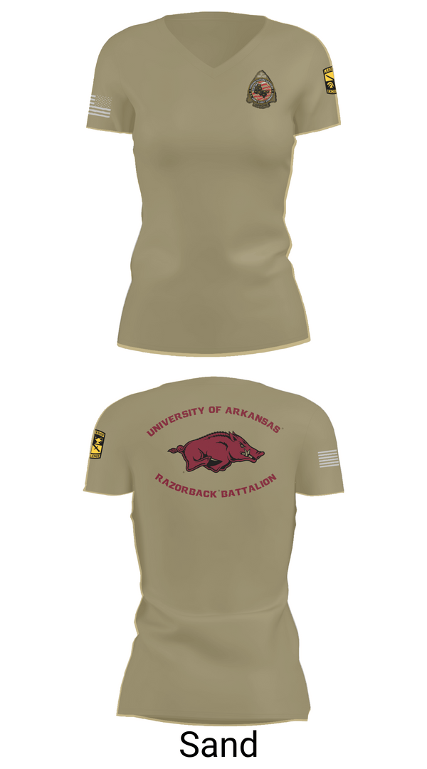 Womens Short Sleeve Vneck Shirt, University of Arkansas Army ROTC - Razorback Battalion, Army, Teamtime, Team time, sublimation, custom sports apparel, team uniforms, spirit wear, spiritwear, sports uniforms, custom shirts, team store, custom team store, fundraiser sports, apparel fundraiser