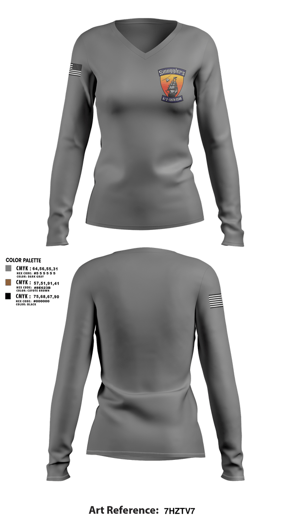 Womens Long Sleeve Vneck Shirt 1, A/2135th GSAB “SMUGGLERS”, Army, Teamtime, Team time, sublimation, custom sports apparel, team uniforms, spirit wear, spiritwear, sports uniforms, custom shirts, team store, custom team store, fundraiser sports, apparel fundraiser