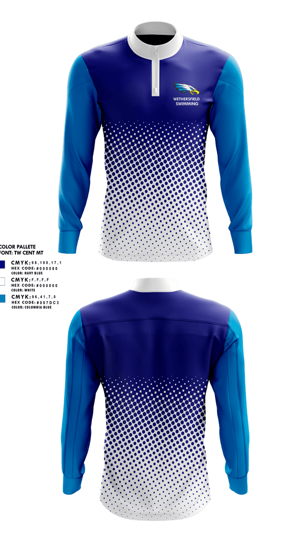 Quarter Zip Jacket, Wethersfield High School Swimming, Swimming, Teamtime, Team time, sublimation, custom sports apparel, team uniforms, spirit wear, spiritwear, sports uniforms, custom shirts, team store, custom team store, fundraiser sports, apparel fundraiser