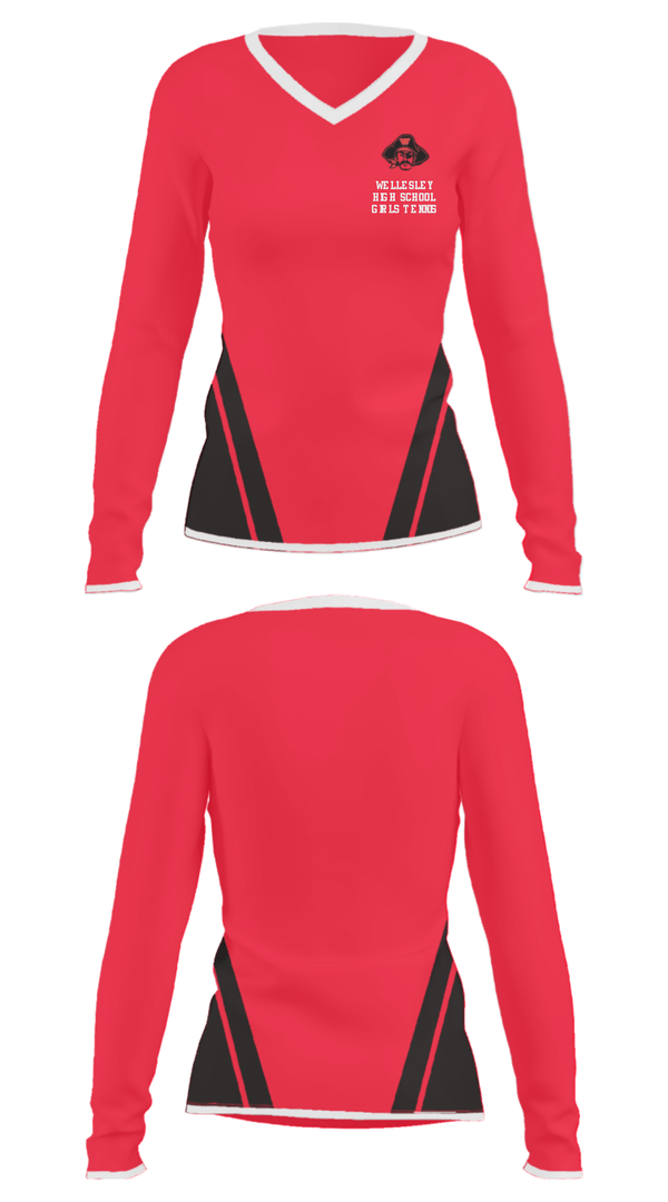 Women's Long Sleeve Vneck Shirt, Wellesley High School Girls Tennis, Tennis, Teamtime, Team time, sublimation, custom sports apparel, team uniforms, spirit wear, spiritwear, sports uniforms, custom shirts, team store, custom team store, fundraiser sports, apparel fundraiser