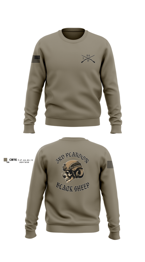 Crew Neck Sweatshirt, 3rd PLT Black SheepDelta company 114, Army, Teamtime, Team time, sublimation, custom sports apparel, team uniforms, spirit wear, spiritwear, sports uniforms, custom shirts, team store, custom team store, fundraiser sports, apparel fundraiser