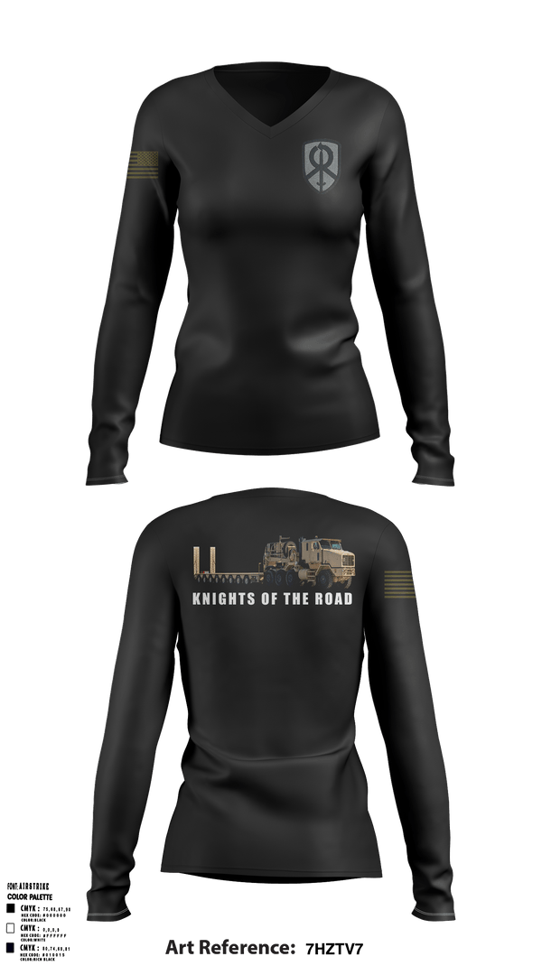Womens Long Sleeve Vneck Shirt, 129th Heavy Transport Company129 TC CO, Army, Teamtime, Team time, sublimation, custom sports apparel, team uniforms, spirit wear, spiritwear, sports uniforms, custom shirts, team store, custom team store, fundraiser sports, apparel fundraiser