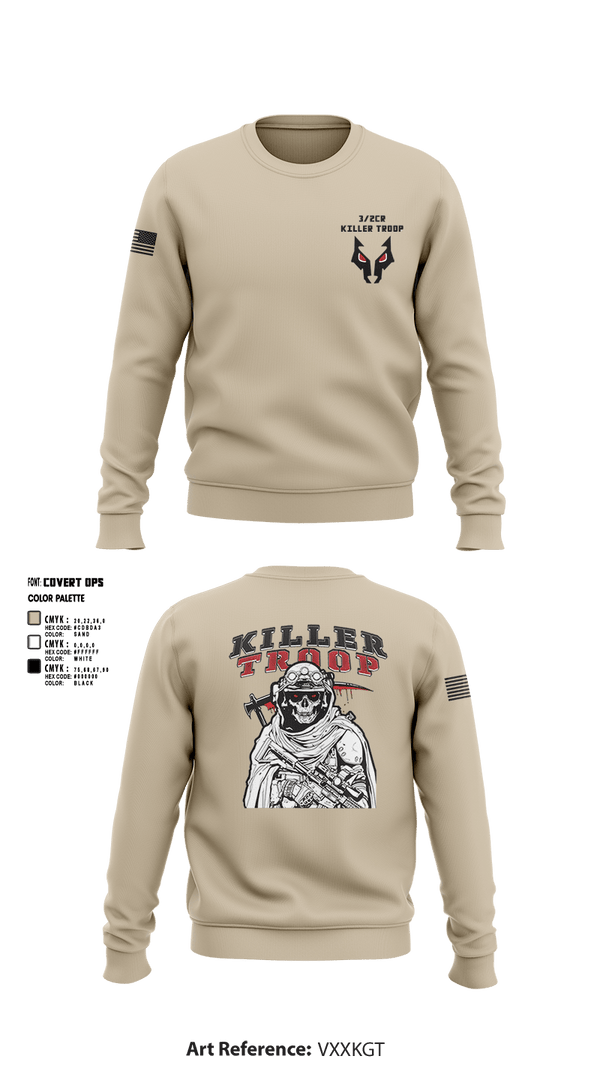 Crew Neck Sweatshirt, 3/2CR Killer Troop, Army, Teamtime, Team time, sublimation, custom sports apparel, team uniforms, spirit wear, spiritwear, sports uniforms, custom shirts, team store, custom team store, fundraiser sports, apparel fundraiser