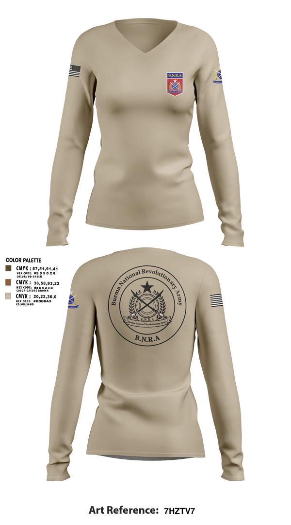 Womens Long Sleeve Vneck Shirt, B.N.R.AB.N.R.Army, Army, Teamtime, Team time, sublimation, custom sports apparel, team uniforms, spirit wear, spiritwear, sports uniforms, custom shirts, team store, custom team store, fundraiser sports, apparel fundraiser