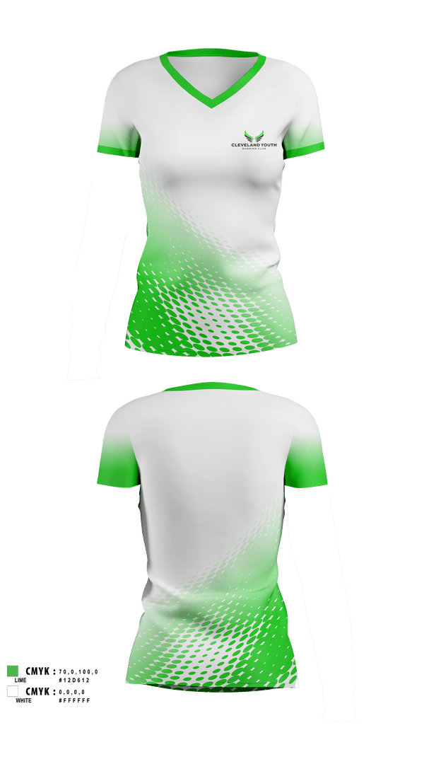 Womens Short Sleeve Vneck Shirt, Cleveland Youth Running Club, Cross Country, Teamtime, Team time, sublimation, custom sports apparel, team uniforms, spirit wear, spiritwear, sports uniforms, custom shirts, team store, custom team store, fundraiser sports, apparel fundraiser