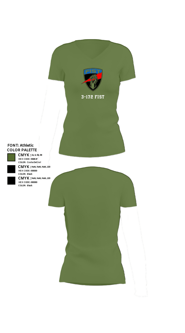 Womens Short Sleeve Vneck Shirt, 3-172 FiST, Army, Teamtime, Team time, sublimation, custom sports apparel, team uniforms, spirit wear, spiritwear, sports uniforms, custom shirts, team store, custom team store, fundraiser sports, apparel fundraiser