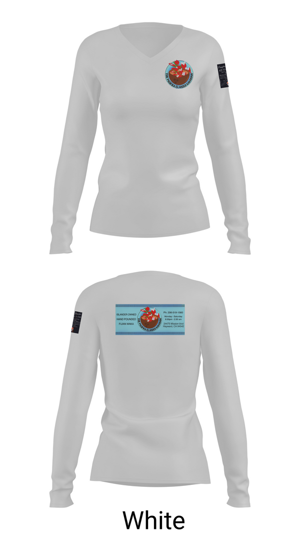 Womens Long Sleeve Vneck Shirt, The Pasifika Islander Kava Bar, , Teamtime, Team time, sublimation, custom sports apparel, team uniforms, spirit wear, spiritwear, sports uniforms, custom shirts, team store, custom team store, fundraiser sports, apparel fundraiser