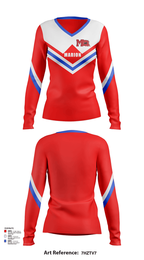 Womens Long Sleeve Vneck Shirt, Marion High School Cheer, Cheer, Teamtime, Team time, sublimation, custom sports apparel, team uniforms, spirit wear, spiritwear, sports uniforms, custom shirts, team store, custom team store, fundraiser sports, apparel fundraiser