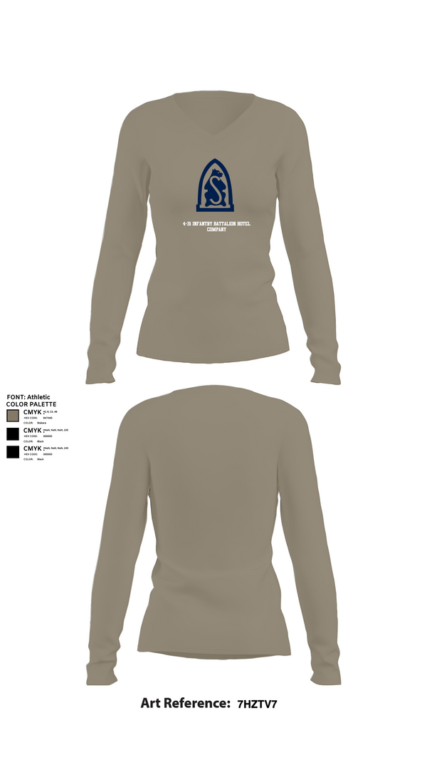 Womens Long Sleeve Vneck Shirt 1, 4-31 infantry battalion hotel company, Army, Teamtime, Team time, sublimation, custom sports apparel, team uniforms, spirit wear, spiritwear, sports uniforms, custom shirts, team store, custom team store, fundraiser sports, apparel fundraiser