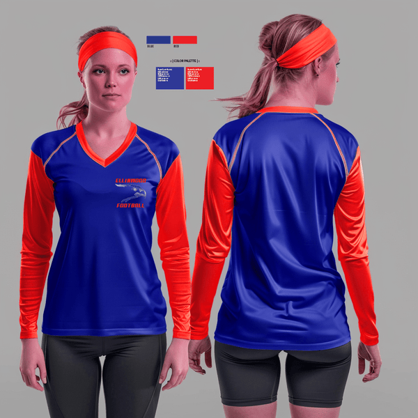 Womens Long Sleeve Vneck Shirt, Ellinwood High School Football, Football, Teamtime, Team time, sublimation, custom sports apparel, team uniforms, spirit wear, spiritwear, sports uniforms, custom shirts, team store, custom team store, fundraiser sports, apparel fundraiser
