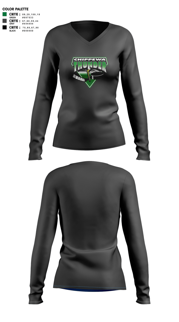 Womens Long Sleeve Vneck Shirt 1, Chippewa Youth Hockey, Spirit Store, Teamtime, Team time, sublimation, custom sports apparel, team uniforms, spirit wear, spiritwear, sports uniforms, custom shirts, team store, custom team store, fundraiser sports, apparel fundraiser