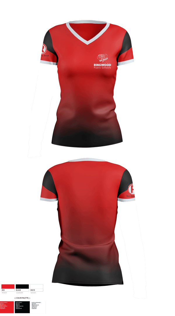Womens Short Sleeve Vneck Shirt, Ringwood High School Band, Spirit Store, Teamtime, Team time, sublimation, custom sports apparel, team uniforms, spirit wear, spiritwear, sports uniforms, custom shirts, team store, custom team store, fundraiser sports, apparel fundraiser