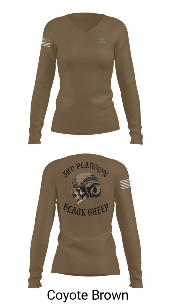 Women's Long Sleeve Vneck Shirt, 3rd PLT Black Sheep, Army, Teamtime, Team time, sublimation, custom sports apparel, team uniforms, spirit wear, spiritwear, sports uniforms, custom shirts, team store, custom team store, fundraiser sports, apparel fundraiser
