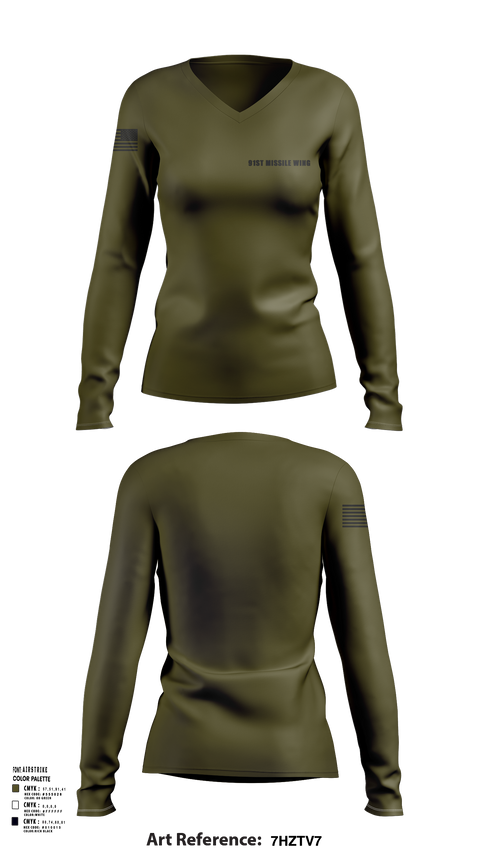 Womens Long Sleeve Vneck Shirt, 91st missile wing, Air Force, Teamtime, Team time, sublimation, custom sports apparel, team uniforms, spirit wear, spiritwear, sports uniforms, custom shirts, team store, custom team store, fundraiser sports, apparel fundraiser